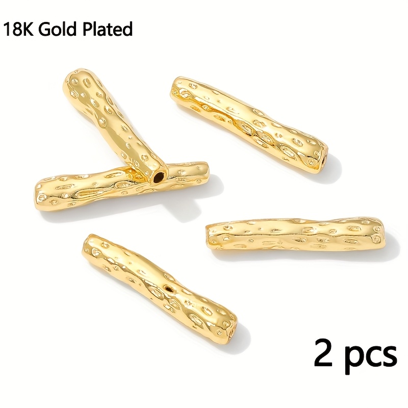 TEMU 2pcs de 20*3 Mm Barres Longues Irrégulières en Laiton Plaqué Or 18K, Perles d'Espacement pour Bracelets, Matériaux, Ajouts de Perles Main