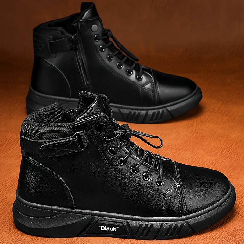 

Men's Casual High-top Boots - Black, For All , Lace-up & Zip Closure, Comfortable Fabric