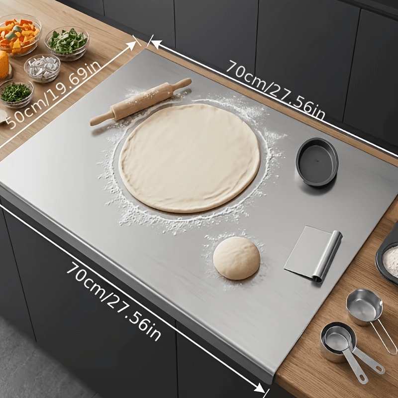 TEMU Steellarge Size Stainless Steel Countertop Protector Cutting Board With L-shape Lip, Heavy Duty Food Grade Anti-bacterial Metal Pastry Board,