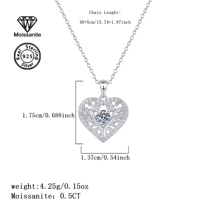Women's 925 Silver Moissanite Hollow Heart Pendant Necklace