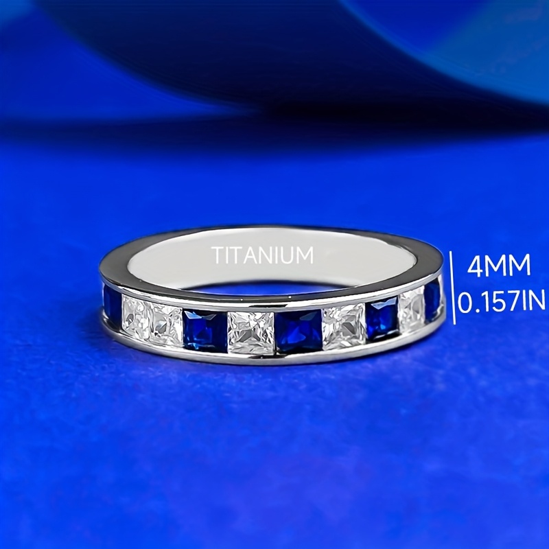 Women's 4mm Wide Blue and White Mixed Cubic Zirconia Ring