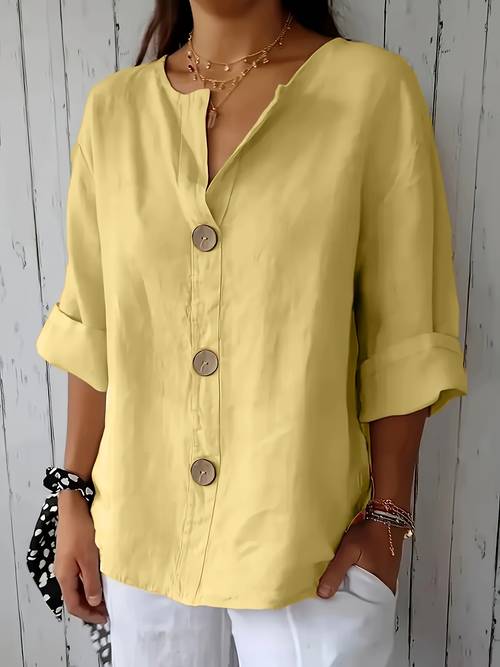 fashion womens casual loose shirt suitable for vacation outfits decorative button design