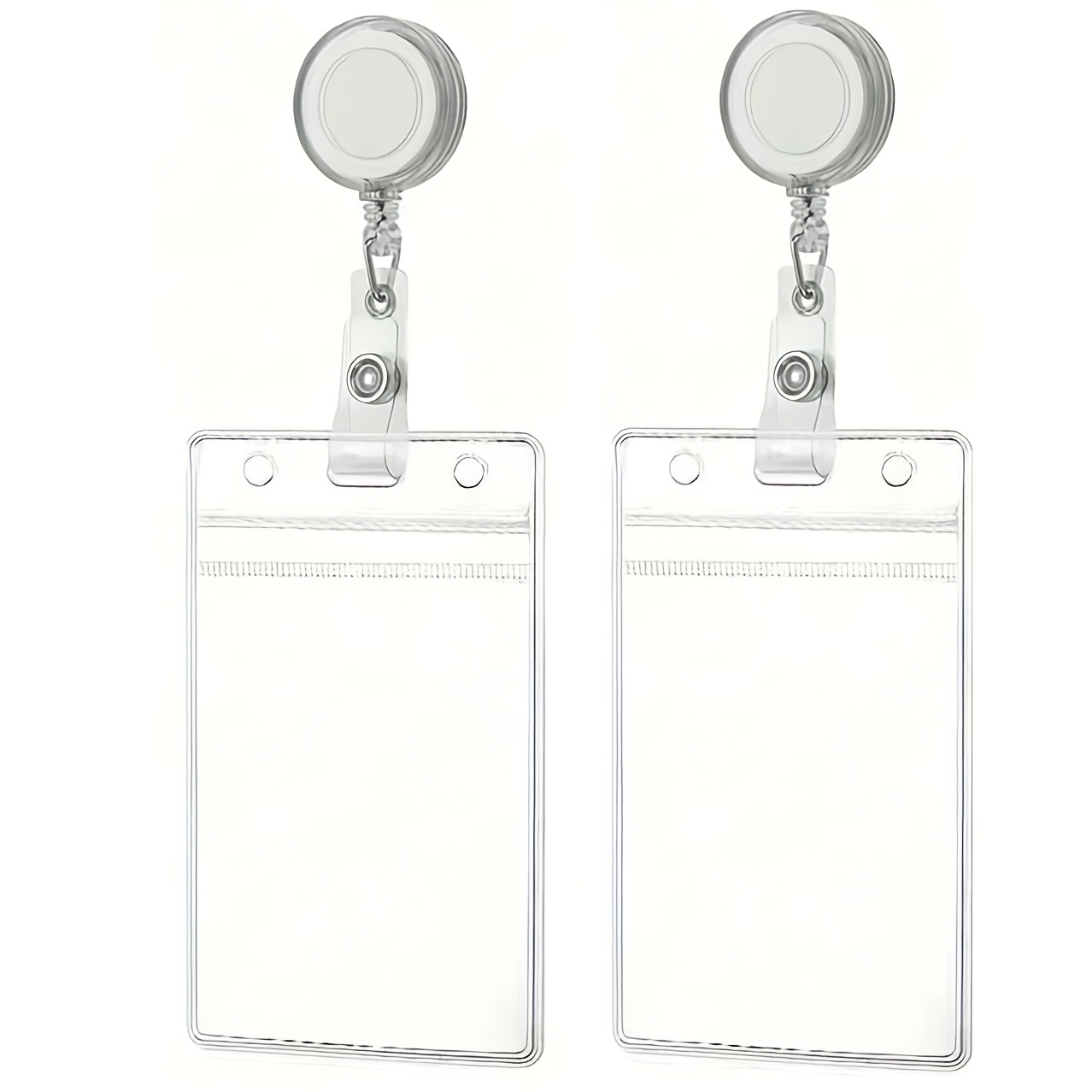 TEMU 2d 4pcs Set (2pcs Card Holders + 2pcs Retractable Badge Reels) - Transparent Soft Plastic Card Holders With Retractable Badge Reels And