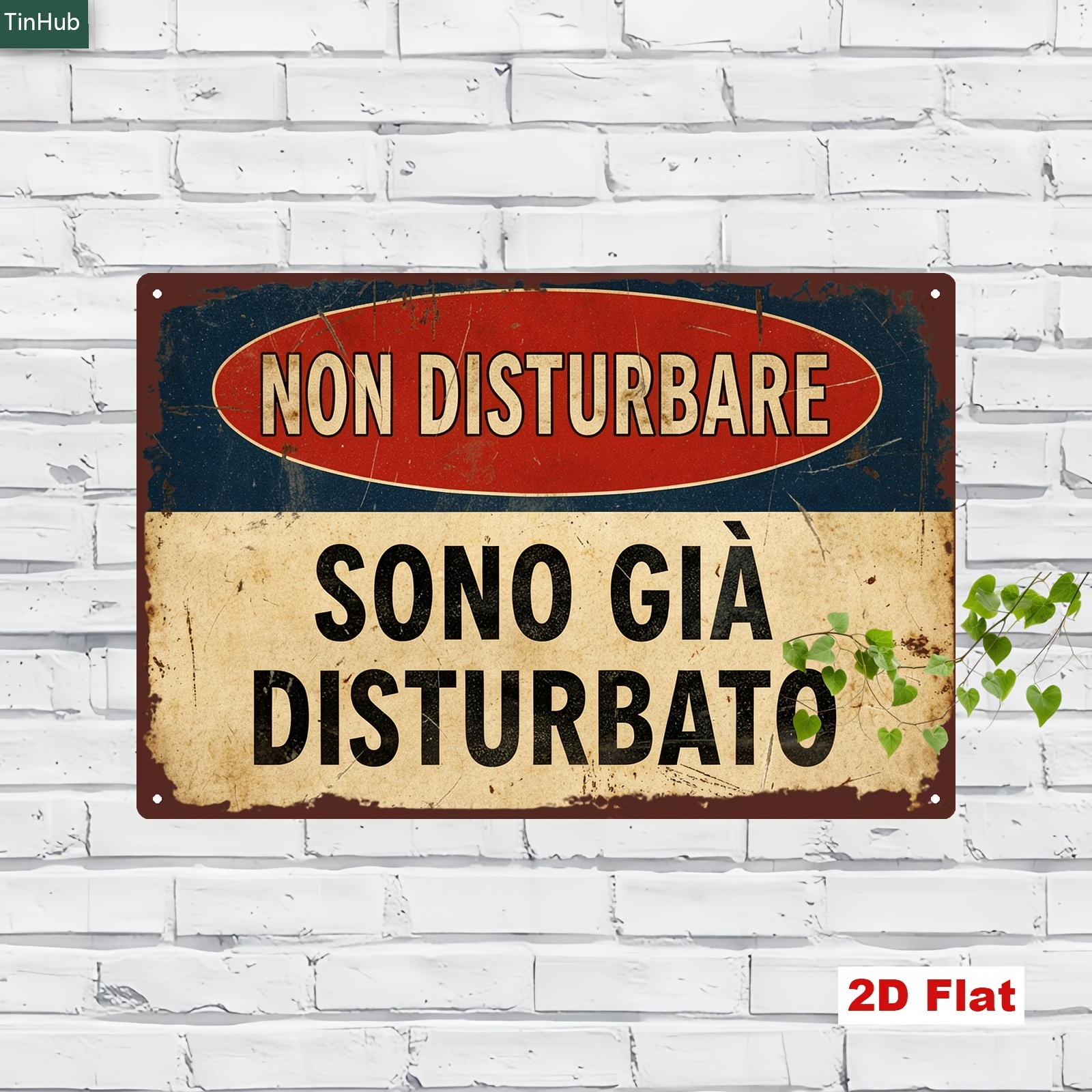 TEMU Piatto 2D, 1 pz Targa Vintage Italiana Piatta 2D, 20x30cm Insegna di Avvertimento in Ferro, Citazione Divertente " Non Disturbare, Gi� Nervoso",