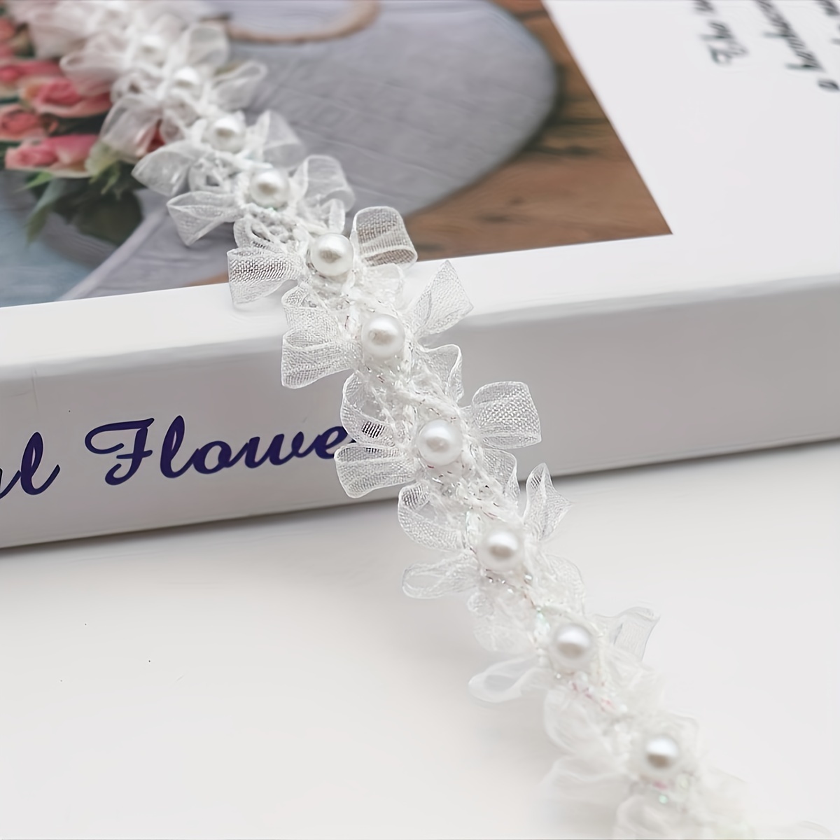 1pc Organza Lace Hand-sewn Beading Ribbon Clothing Dance Dress Bag Ornament Additions