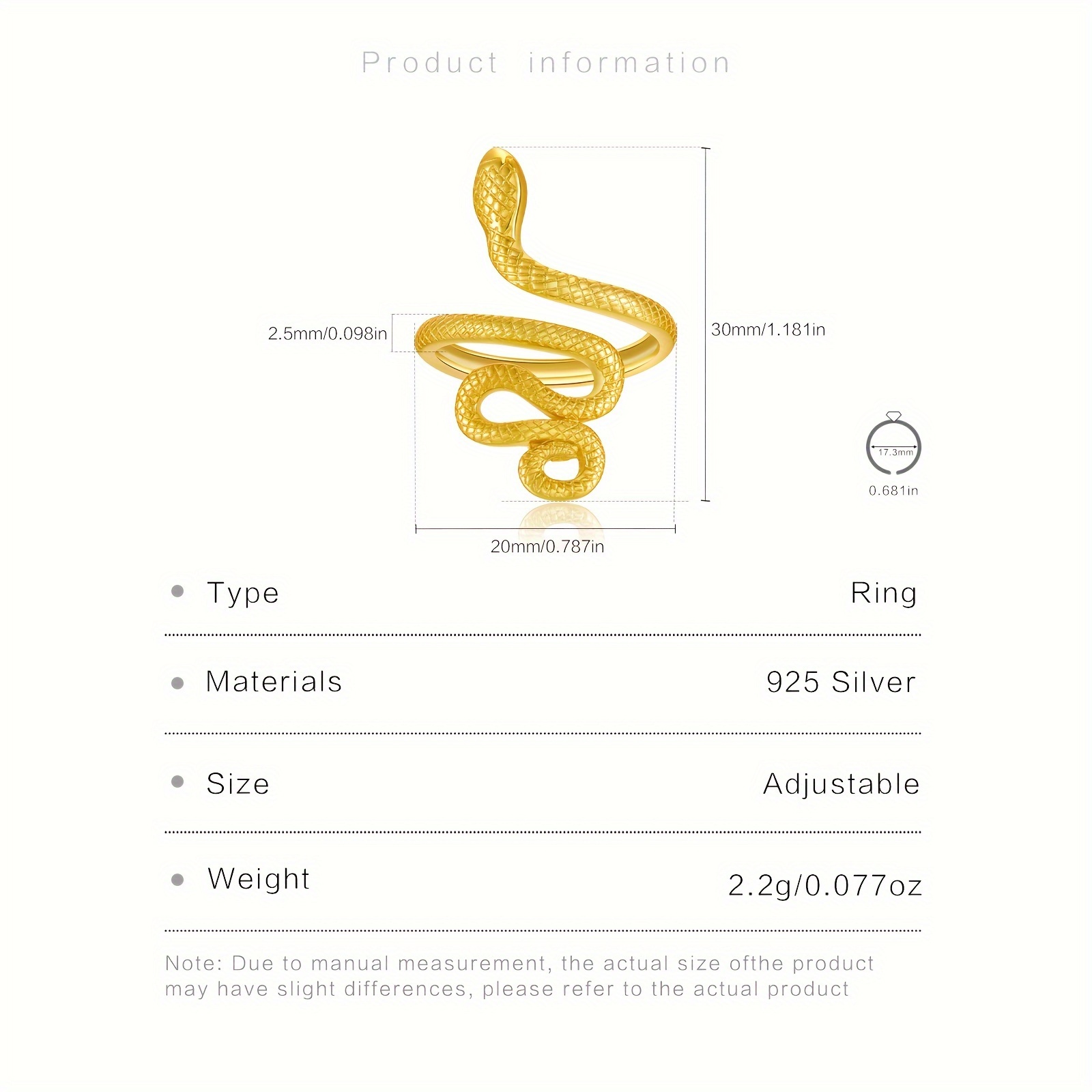 Women's 925 Sterling Silver Snake Ring