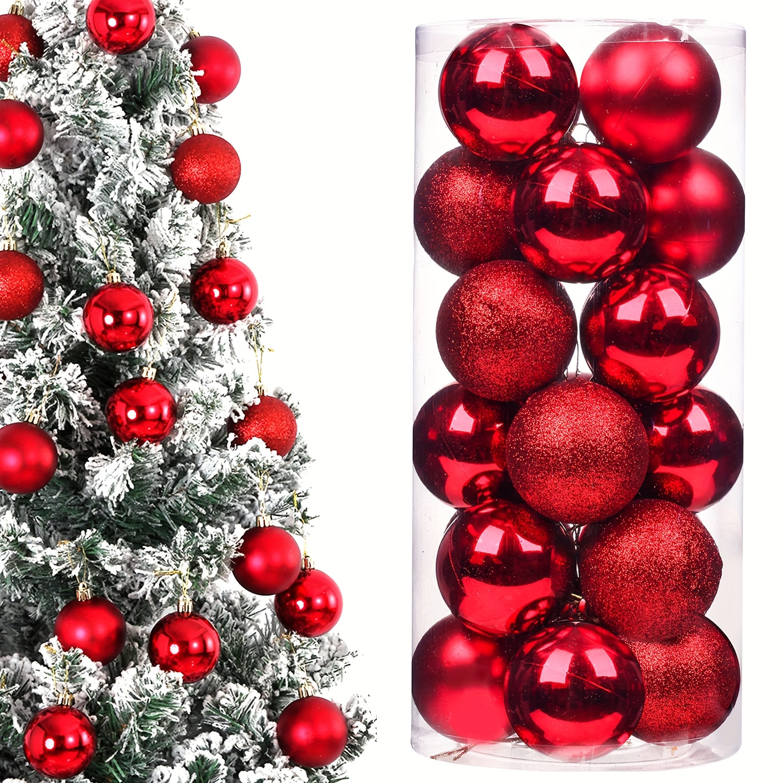 

24pcs 6cm Shatterproof Christmas Balls, Round Plastic Ornaments For Christmas Tree, Large Hanging Decorations For Holiday, Wedding, Valentine's, Thanksgiving, Christmas, , Winter