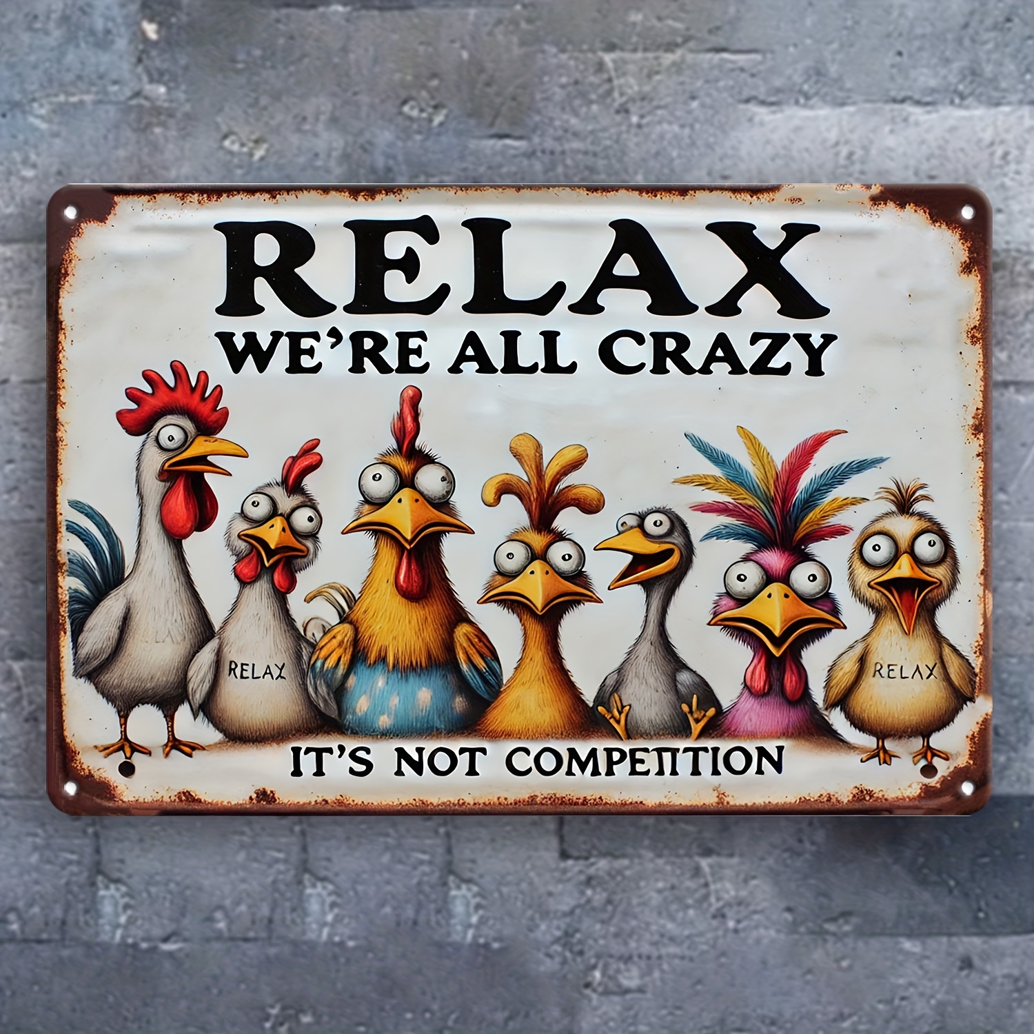 TEMU 2d Flat, 2d Flat 1pc Humorous Chicken Themed Aluminum Wall Decor Sign Relax All Crazy Its Not A Game Pre Drilled Aluminum Plaque For Home Bar