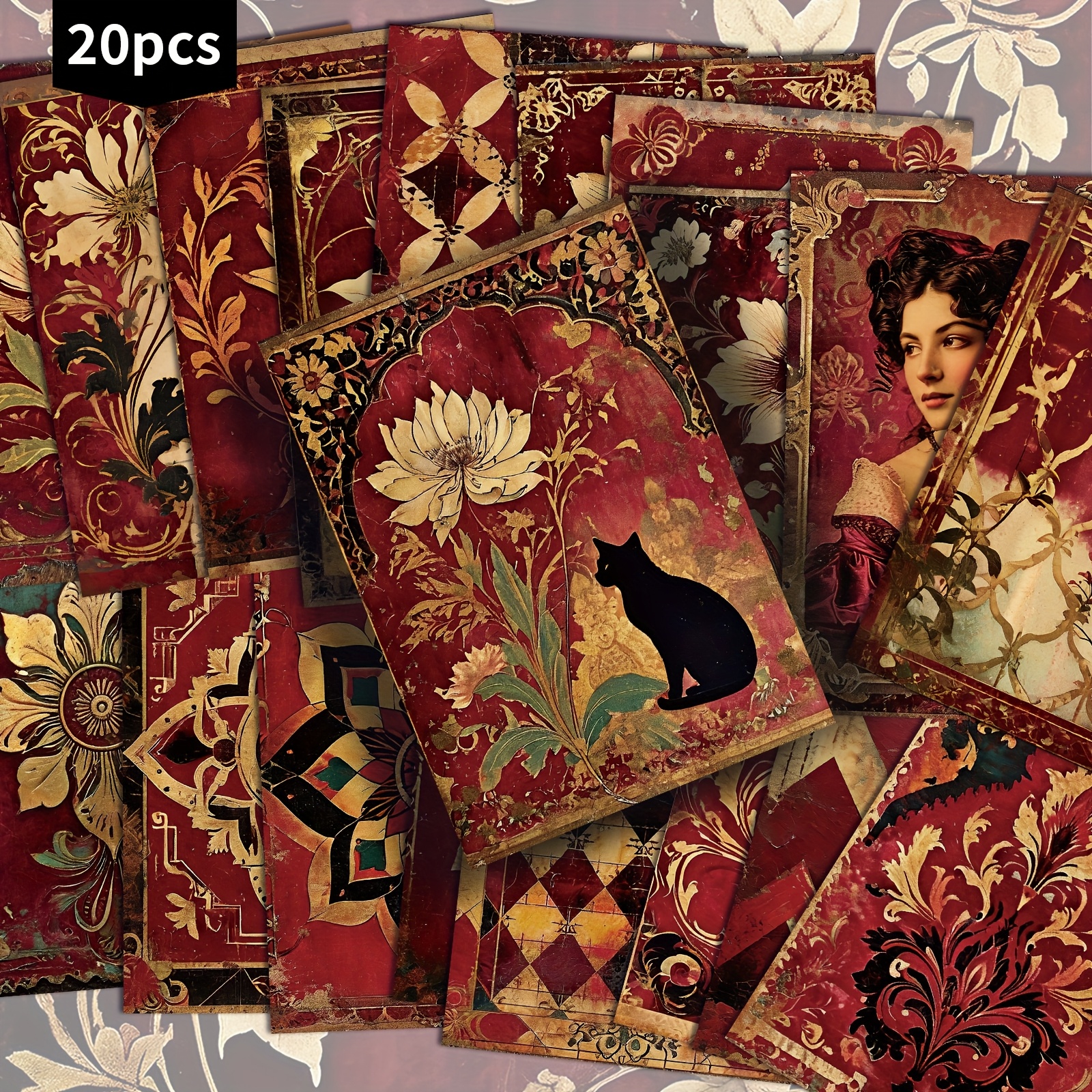 TEMU 20-pack Vintage Burgundy Victorian Postcards - 4x6 Inches Junk Journal Paper, Classic Pinup Illustrations, Collectible Decorative Painting Cards