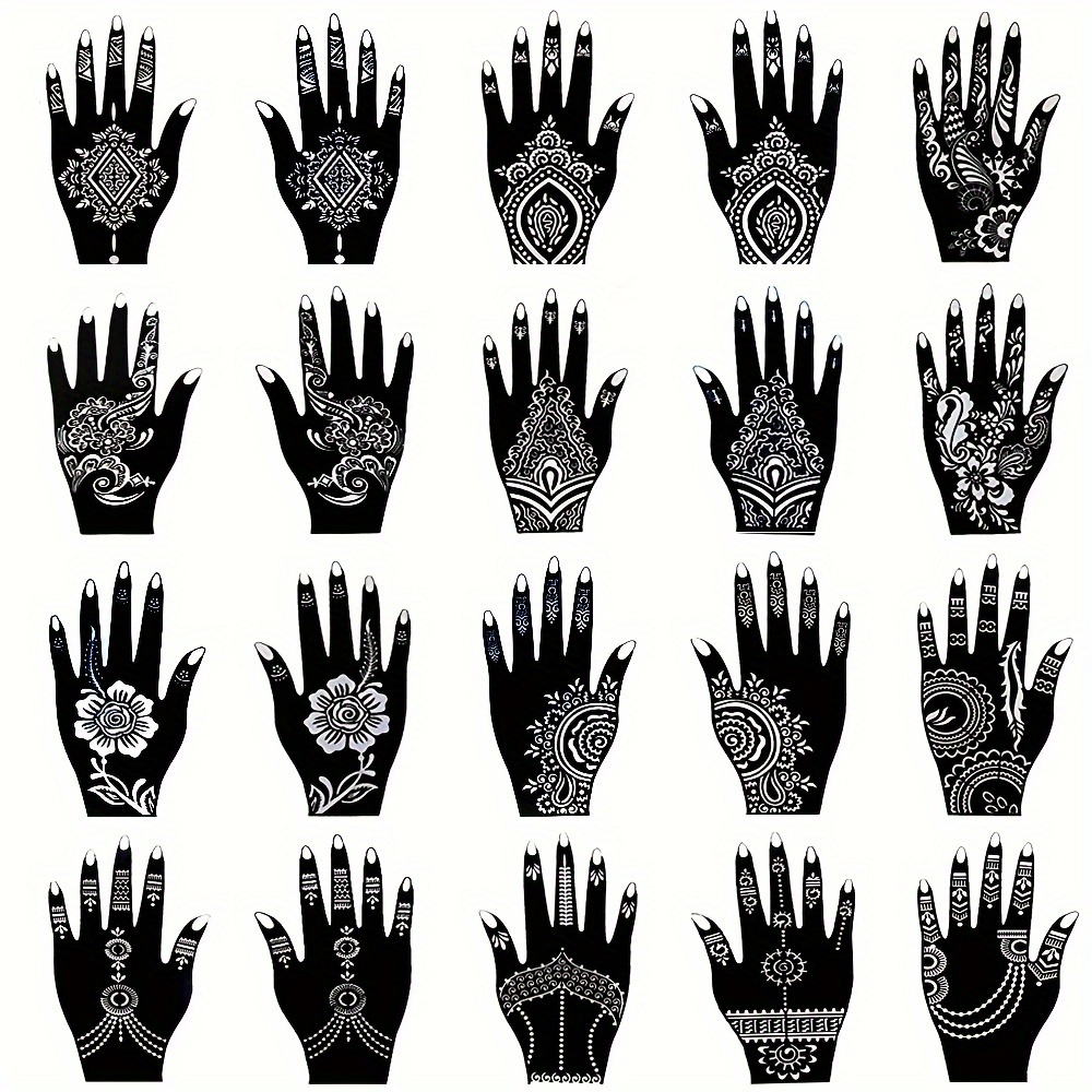 20pcs Temporary Henna Tattoo Stencil Kit - Easy Apply & Remove, Perfect for Hand & Body Art, for Return School