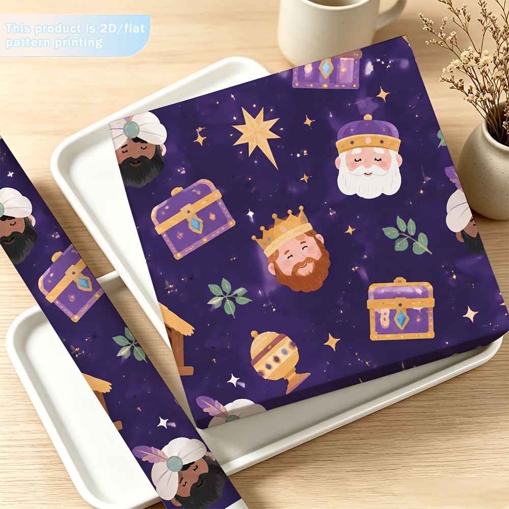 TEMU 1 rollo [ 2D] de papel de regalo con estampado de temático del Rey del Festival, adecuado para envolver regalos festivos y decoración diaria, 2D