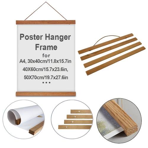 1pc Magnetic Hanger Frame Wood Poster Frame Wooden Magnet Print Posters Dowel Scroll Hanger Hangers Hanging Kit for Walls Map Canvas Artwork