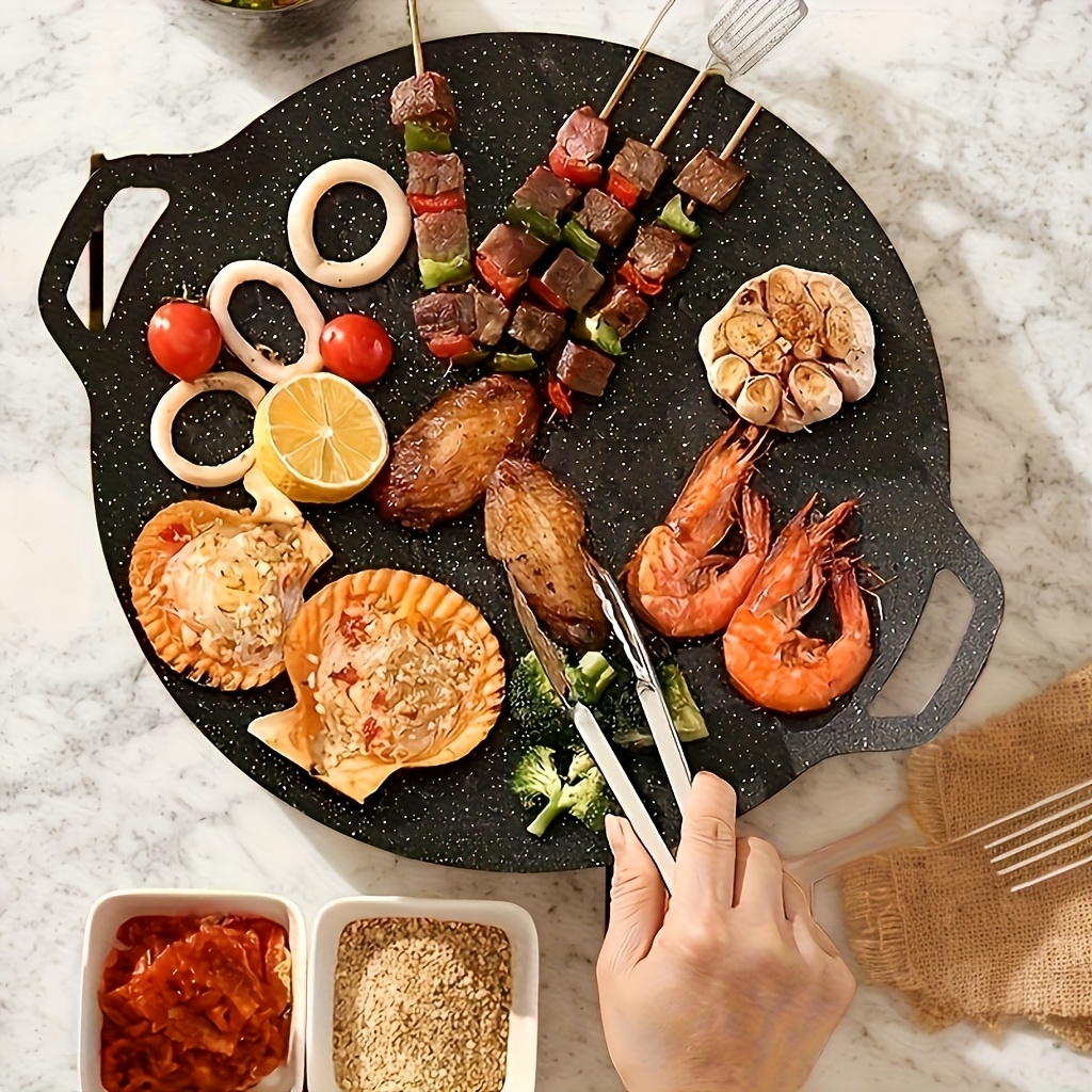 Portable Non-Stick Cast Iron BBQ Grill Pan - Easy Clean Indoor/Outdoor Cookware for Camping, Picnics & Backyard Grilling | Durable Multi-Use Frying Skillet & Griddle with Sleek Grill Design, Grills for Cooking, Picnic Essentials, Easyclean Surface