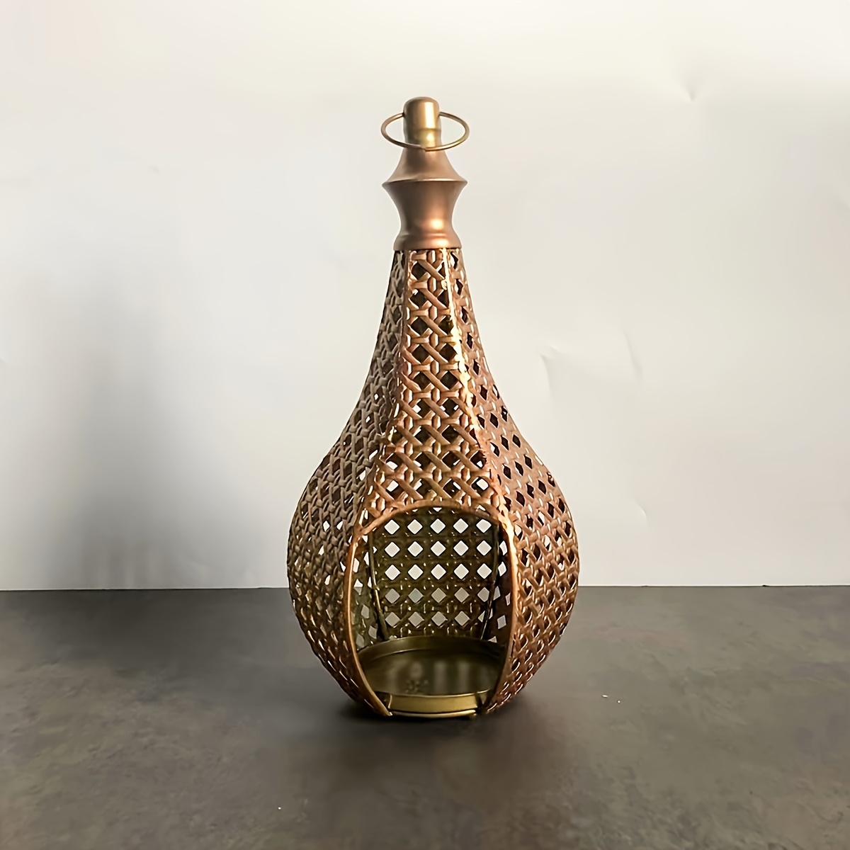 TEMU 1pc Moroccan Wrought Iron Hollowed-out Gourd Decorative Lantern Retro Decorative Lantern For Festival Wrought Iron Candlestick Desktop Ornaments