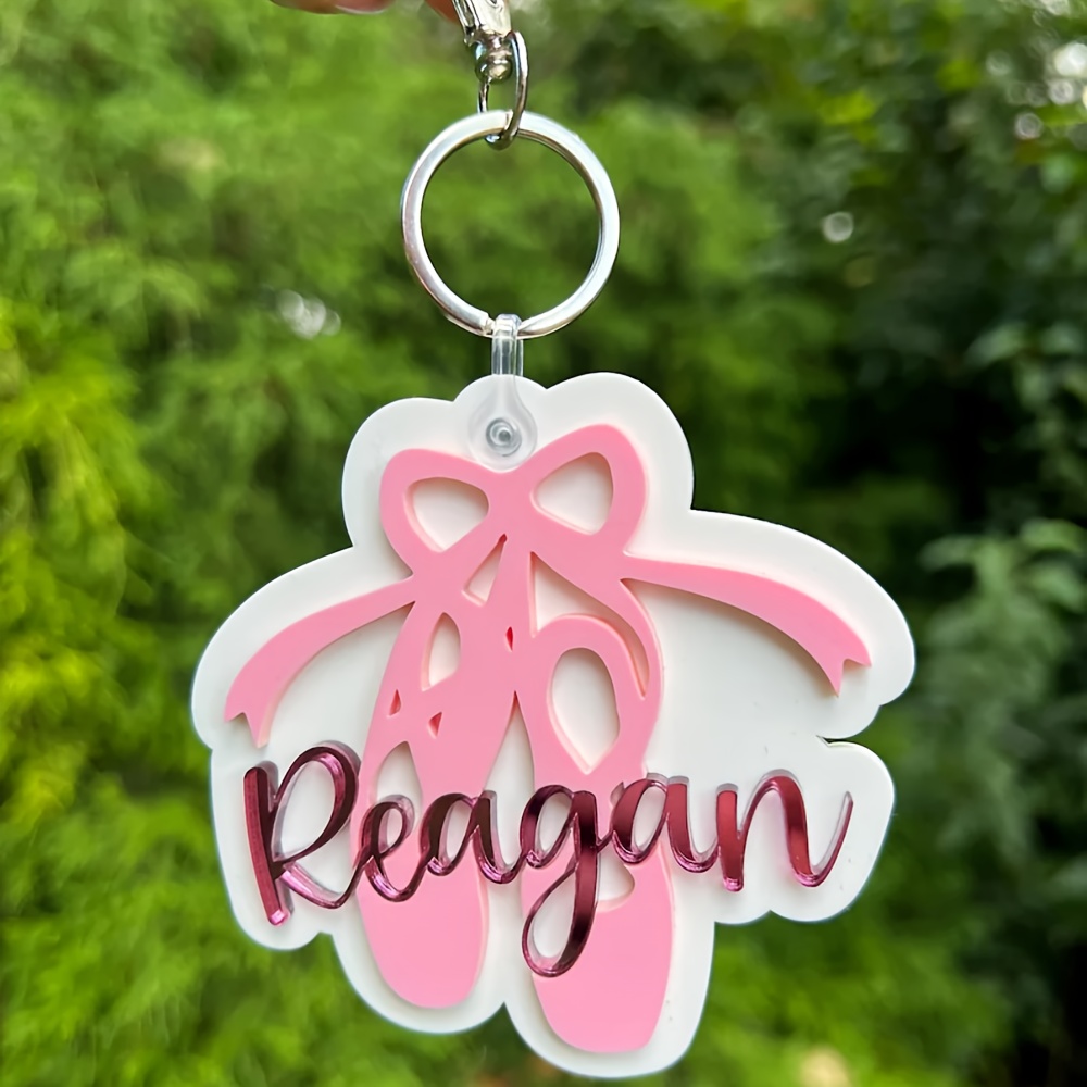 TEMU 1pc Pink Ballet Slipper Custom Name Keychain, Personalized Mirror Pink Name Keychain, Ballet Shoe Custom Bag Tag Accessory, Custom Name Ballet