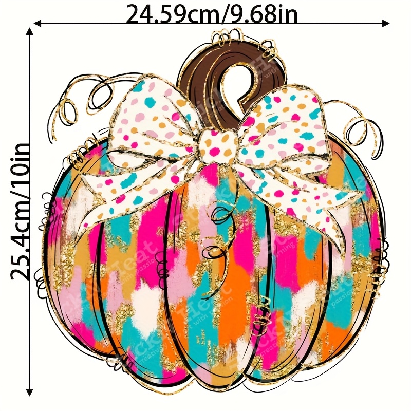TEMU 4pcs Durable Washable Iron-on Transfers, Halloween Pumpkin Pink Polka Dot Bow Pattern Mixed Colors Heat Transfer, Vinyl Prints, Heat Transfer