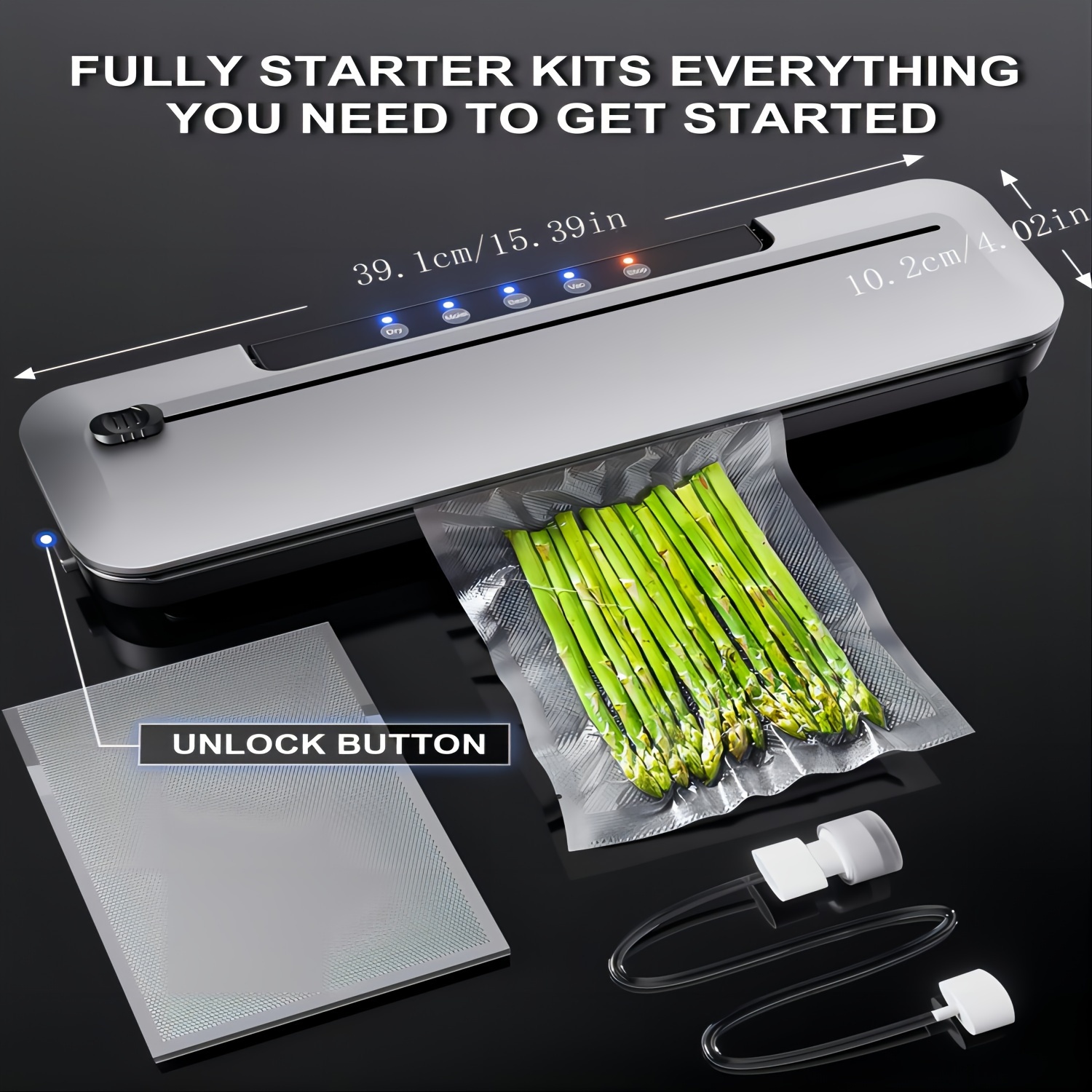 vacuum sealer machine 75kpa suction   vacuum saver with starter kits with 10 bags automatic vacuum sealer for food storage outside cutter moist dry mode details 1