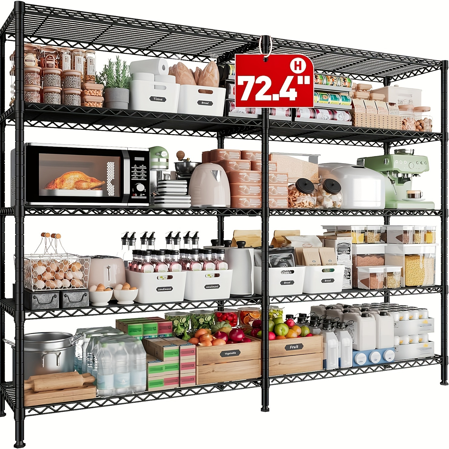 TEMU 1510lbs Storage Shelves 61.3'' Shelving Tier Metal Shelving For Storage Rack Shelves For Storage Heavy Duty Garage Shelf Pantry Shelves Kitchen