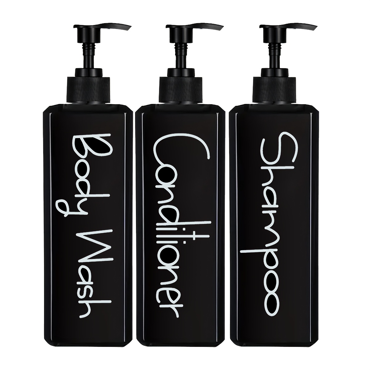 3pcs 500ml Square Bottle Set With Bamboo Pump For Shampoo, Shower Gel, And Conditioner - Bathroom And Kitchen Decor