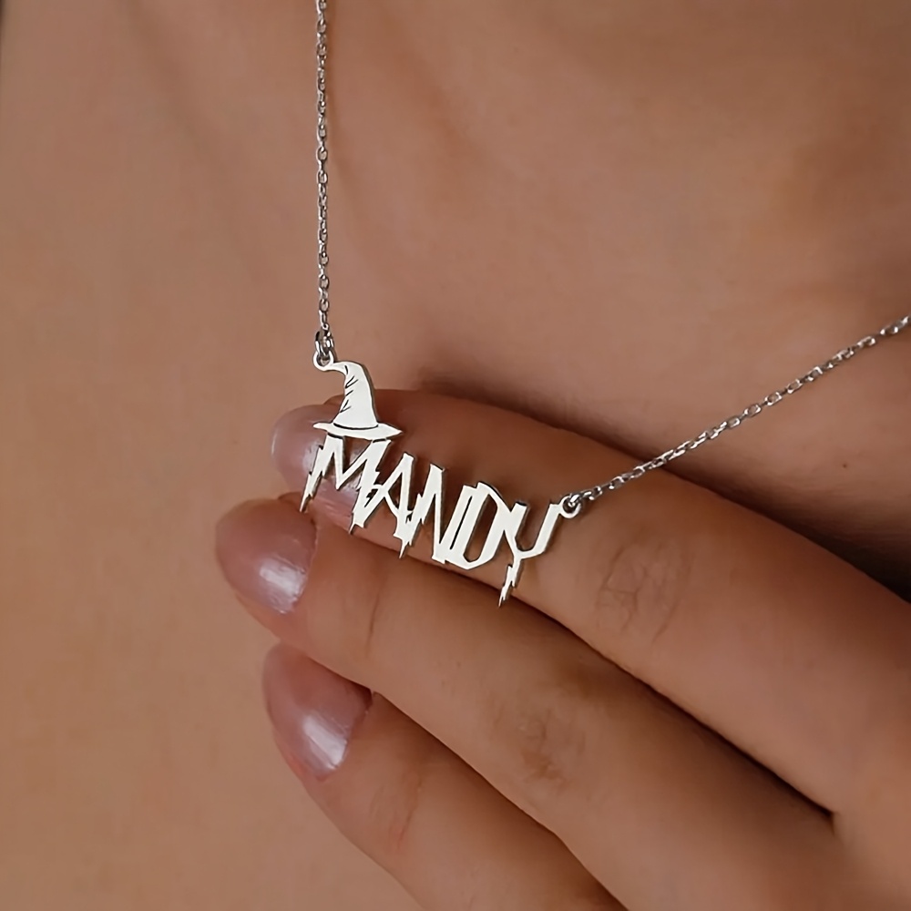 TEMU [Personalizado] Collar con de y cadena de acero inoxidable con bolas, Collar con placa de de Halloween con cadena de acero personalizada, Collar