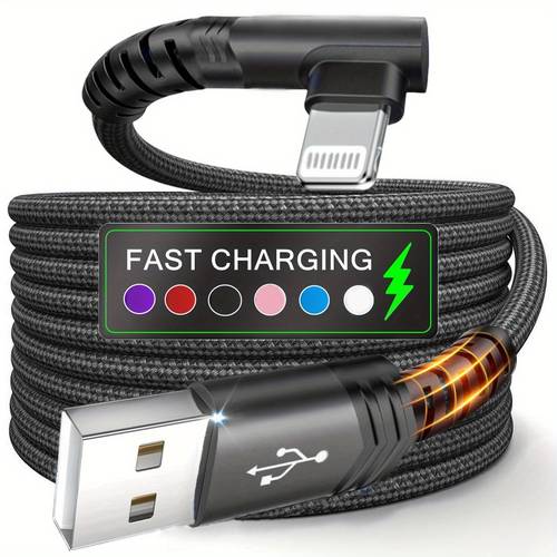 90 degree charger cable nylon braided fast charging lightning cable compatible for iphone 14 pro 13 mini 13 12 11 pro max xr xs 8 7 plus 6s se ipad