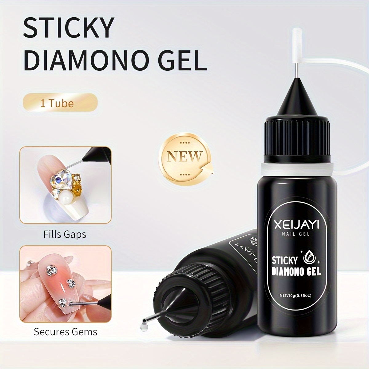 TEMU 1/2/3pcs Nail Art Gel, Super Sticky Builder Gel Soak Off Gel, - 10ml -one For Rhinestone Gel, Reinforcement, Chrome Powder Styling No-wipe Non-sticky
