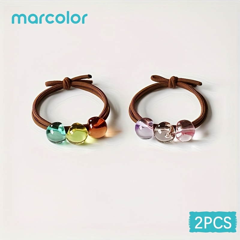 TEMU Marcolor 2/4pcs Korean Style New Beaded Hair Ties, Sweet And Fashionable Hair Ropes, High-elasticity Hair Bands With Transparent Beaded Elastic,