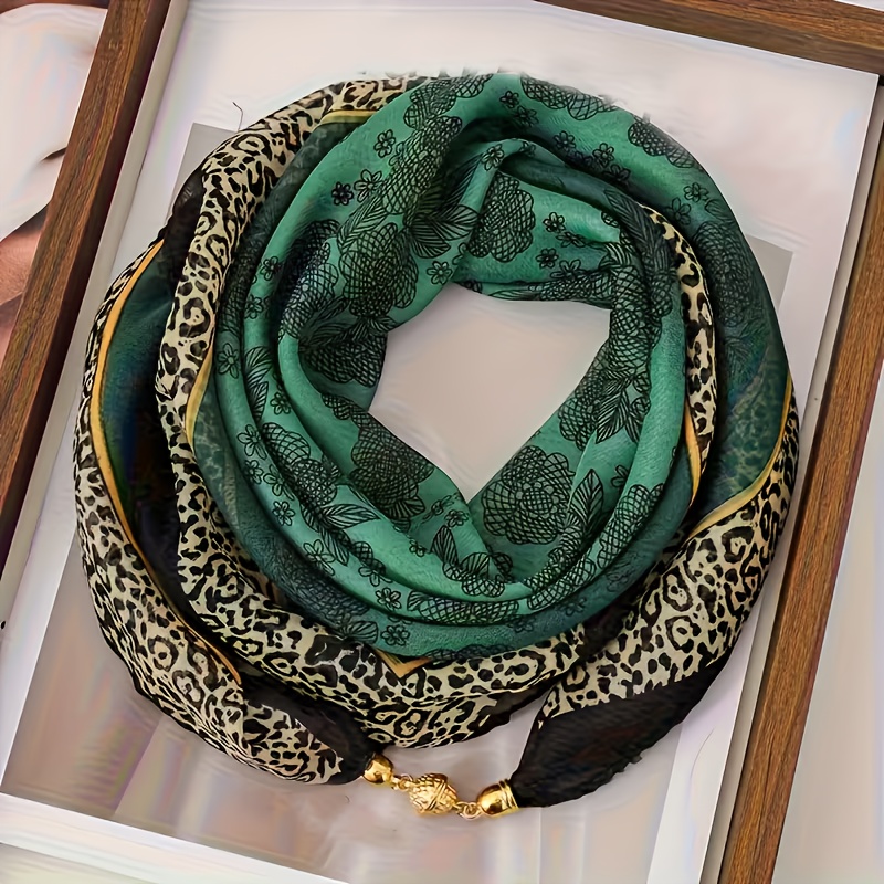 TEMU Elegant Leopard Print Scarf With Magnetic , Not Easy To Fall Off For Women's Neck Warmer, From, Light And Breathable For