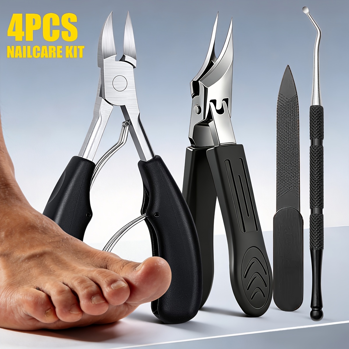 Image of 4pcs Stainless Steel Ingrown Toenail Clipper Set - Professional Pedicure Kit With Nail File, Cuticle And Trimming Tools, , Suitable For Men, Women And Seniors