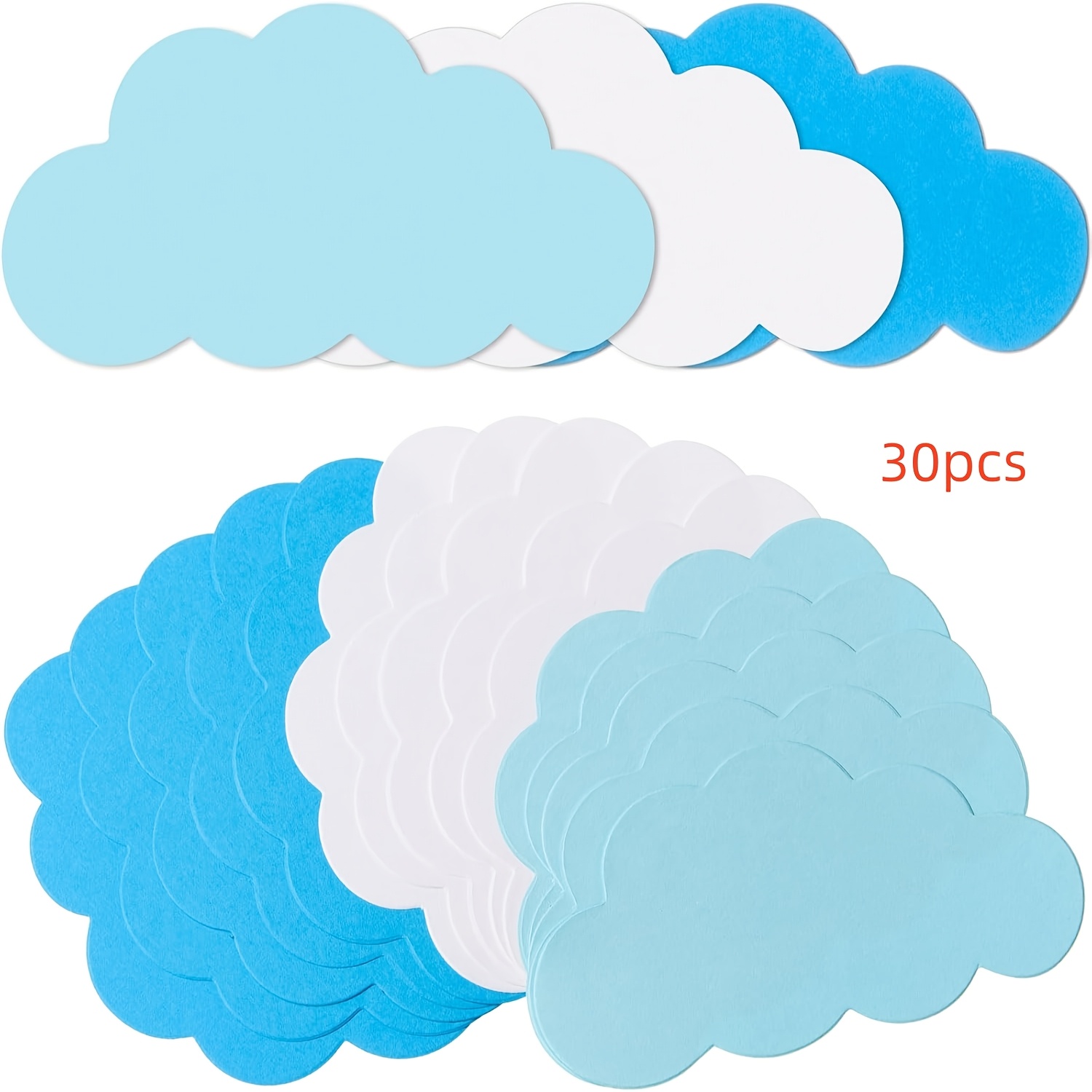 TEMU 30pcs 4 Inch Cloud Shapes Paper Cutouts - Die-cut Cardstock Cloud Cutouts Suitable For Bulletin Boards, Classroom Decor, Party Wall Decoration,