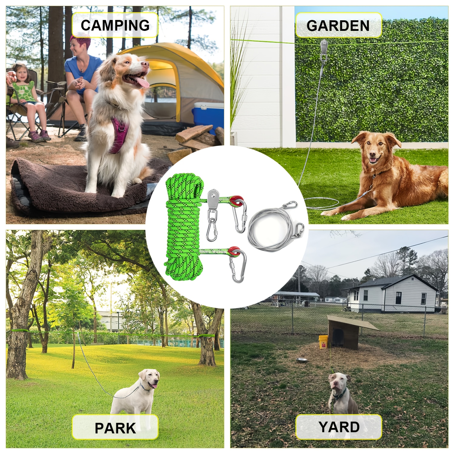 Longe Pour Chien Dog Tie Out Cable - 16ft Rust-Proof Tether With Metal  Hooks For Yard & Camping Rust Proof Pet Cable