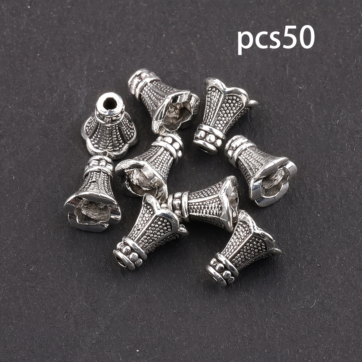 Image of 50pcs Tibetan Pagoda Bead Caps, Retro Round Bouquet Bead Caps, Bead Holders For Jewelry Making, Necklace Bracelet Earring Pendant Jewelry Handmade Supplies