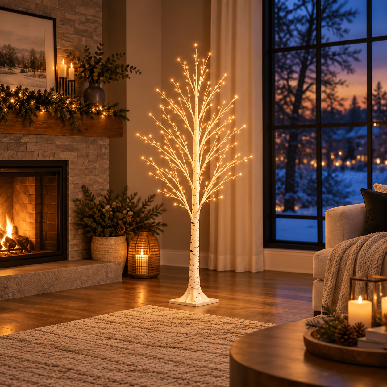 TEMU 1pc Pre-lit Tree With Warm Led Lights, Artificial Lighted Birch Tree Lamp For Indoor Home Decor, Christmas Wedding Party Holiday Ambient