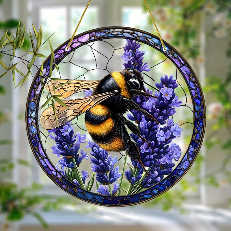 

Bee & Lavender Stained Glass Suncatcher – 9 Inch Decorative Hanging – Birthday Gift, Animal Theme Decoration For Home, Office, Garden – Artisan Crafted Suncatcher For Family, Friends Housewarming