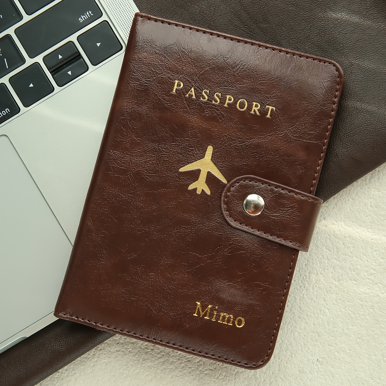 TEMU 1pc Custom Name Passport Holder With A Chic Customized Waxed Passport Cover Customize Accessories Handmade Elegant Document Card Holder Travel