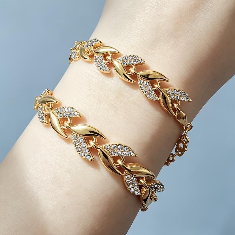 TEMU Ensemble de 2 bracelets élégants de feuille avec strass - Design mosaïque étincelant, parfaits pour un usage et comme cadeau