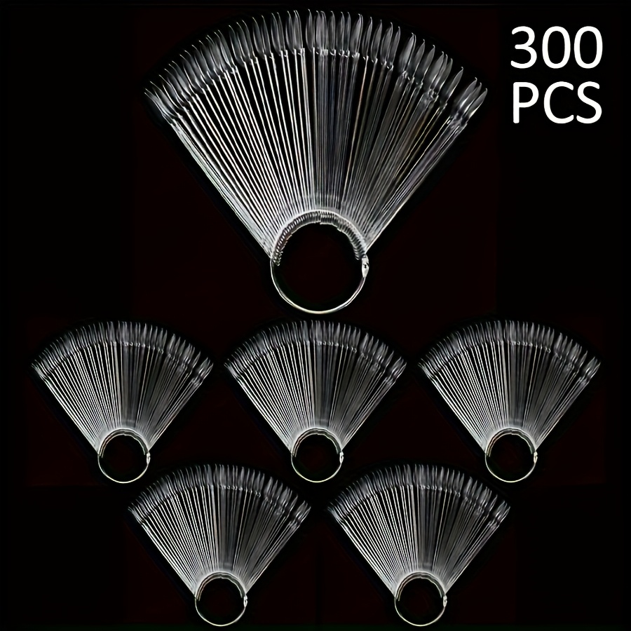 TEMU 300pcs Clear Nail Sticks - Fan-shaped Tips For Display - Holder - Durable Acrylic & Gel Polish Samples - Ideal For Home Manicure And Pedicure