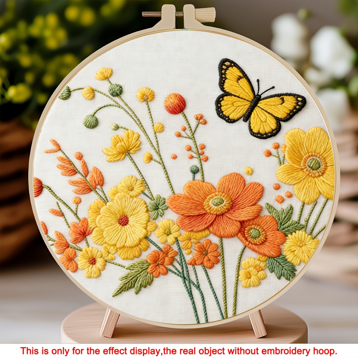 TEMU Kit de broderie imprimé 1 parure avec un motif de bouquet, un kit de broderie DIY adapté aux adultes débutants qui DIY. du tissu à broder, des