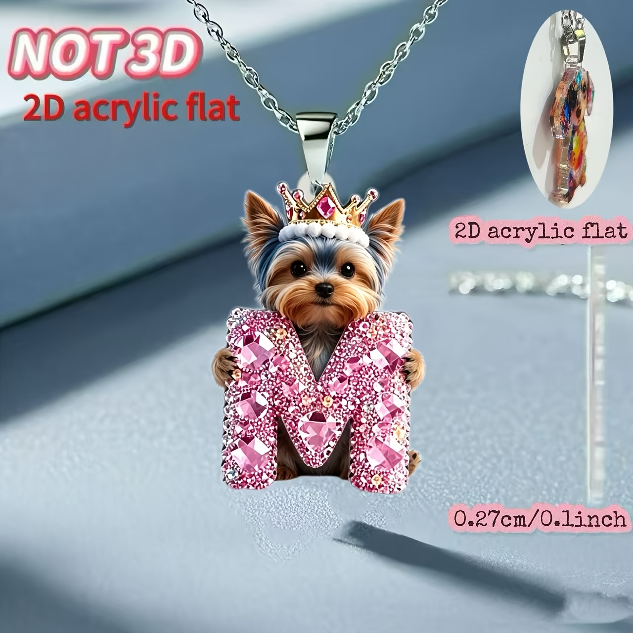 Women's Y-Shaped Acrylic Christmas M Letter Yorkshire Terrier Necklace