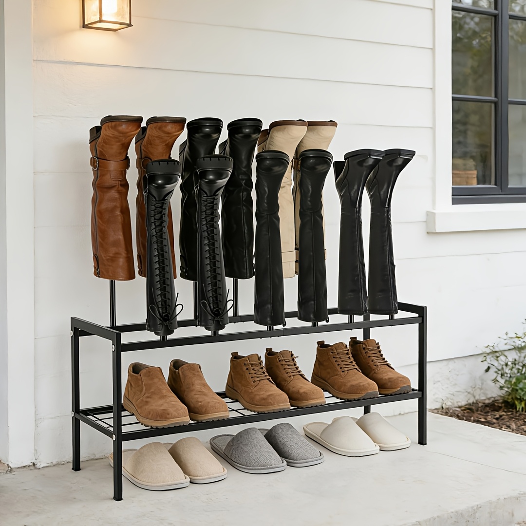 Image of Shoe Rack In Black Metal, 2 Shelves, Metal, For Entryway And Closet, Organisation For Dormitory And Hallway, For Boots, Holds 6 Pairs