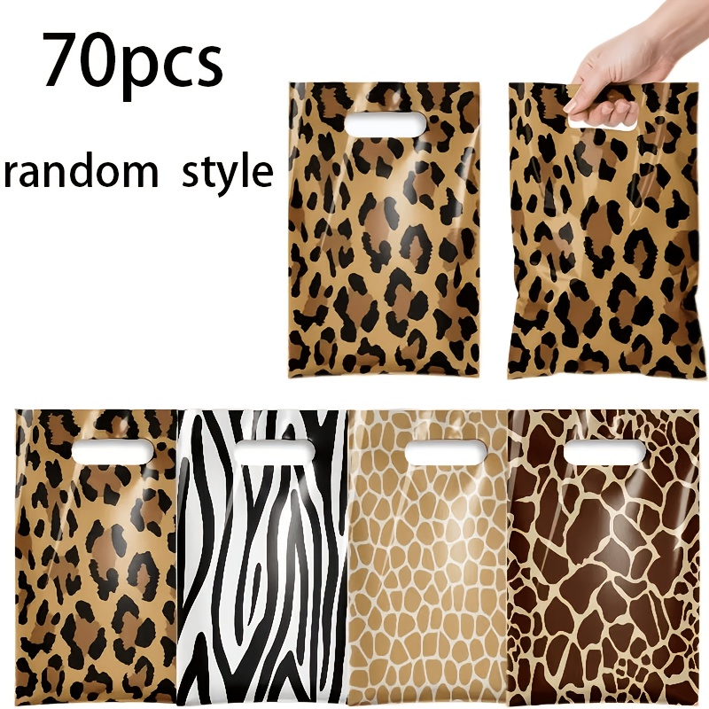 TEMU Print Gift Bags, 4 Assorted Random Patterns, Plastic Handle Bags, Stylish Wild Print Bags (leopard, Zebra, Giraffe) - Diy Small Gift Bags For