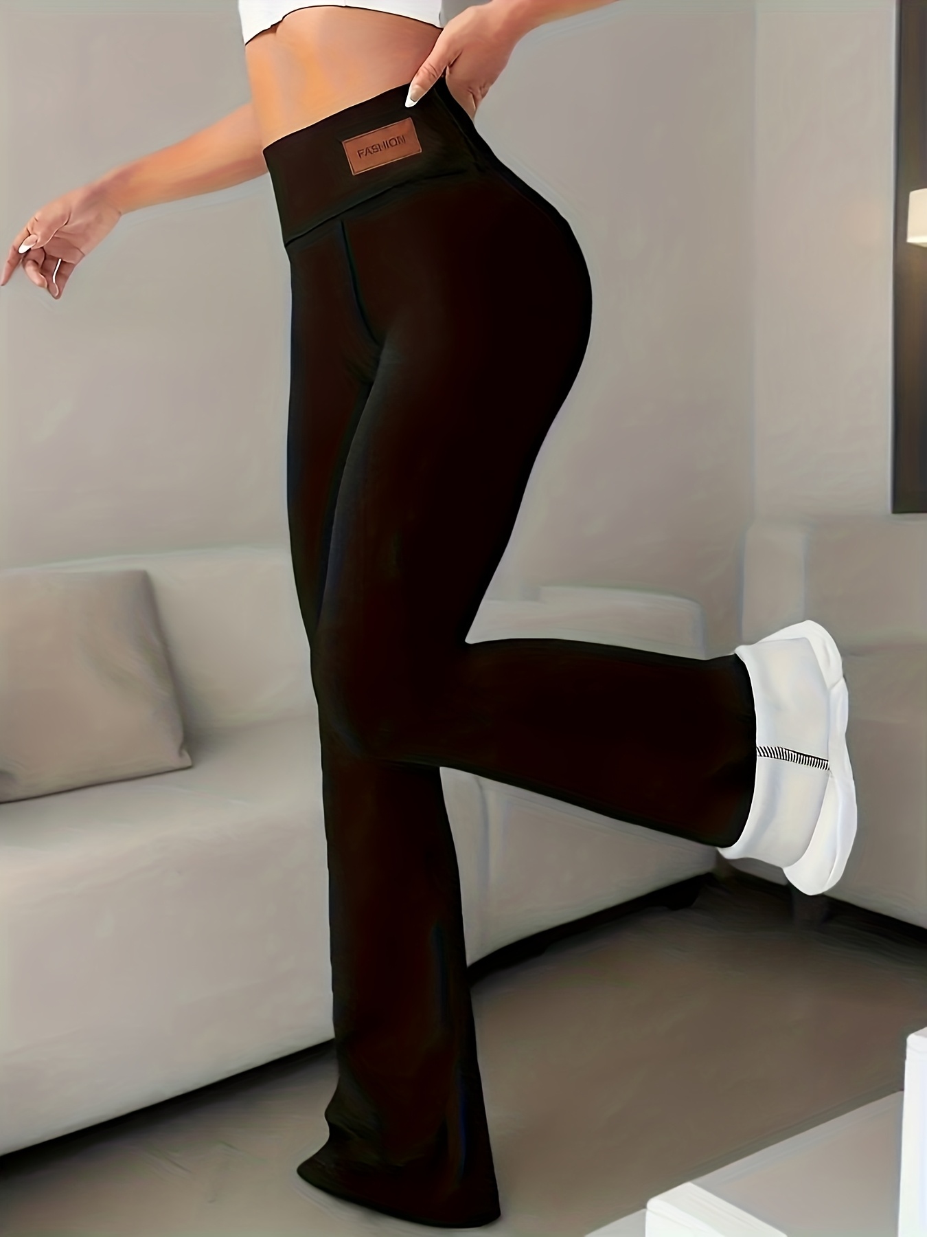 γυναικεία χειμερινά θερμικά παντελόνια - φαρδιά παντελόνια μπελ-μπότομ με έλεγχο κοιλιάς & ανύψωση γλουτών, ελαστική μέση (όχι), καφέ διακοσμητικά κουμπιά - μαύρα κολάν πλυντήριο, για καθημερινή & επίσημη χρήση - κομψό ελαστικό Στοιχεία είδους 12