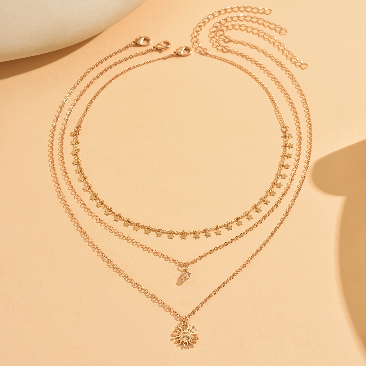 Image of 3pcs Set Of Sweet And Cute Star Tassel Necklaces, Niche Versatile Pendant Necklaces, Fashionable Ladies' Neck Jewelry Suitable For Daily Wear, Vacation Parties, And Date Occasions