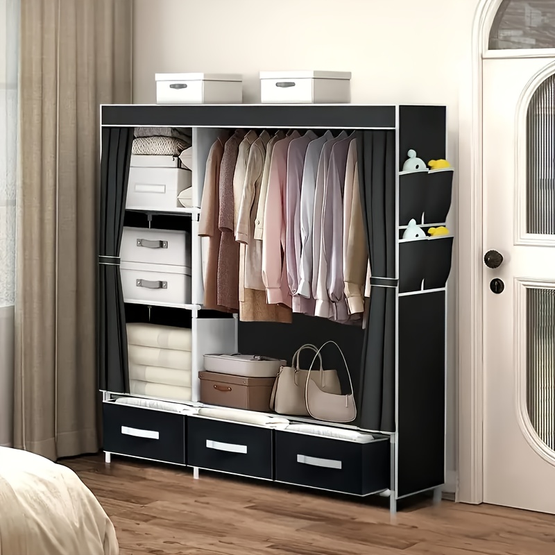 TEMU Large Capacity Clothing Storage Wardrobe, Easy To Assemble, Dustproof Design, Equipped With 6 Storage Shelves, 1 Oversized Hanging Area, 4 Side