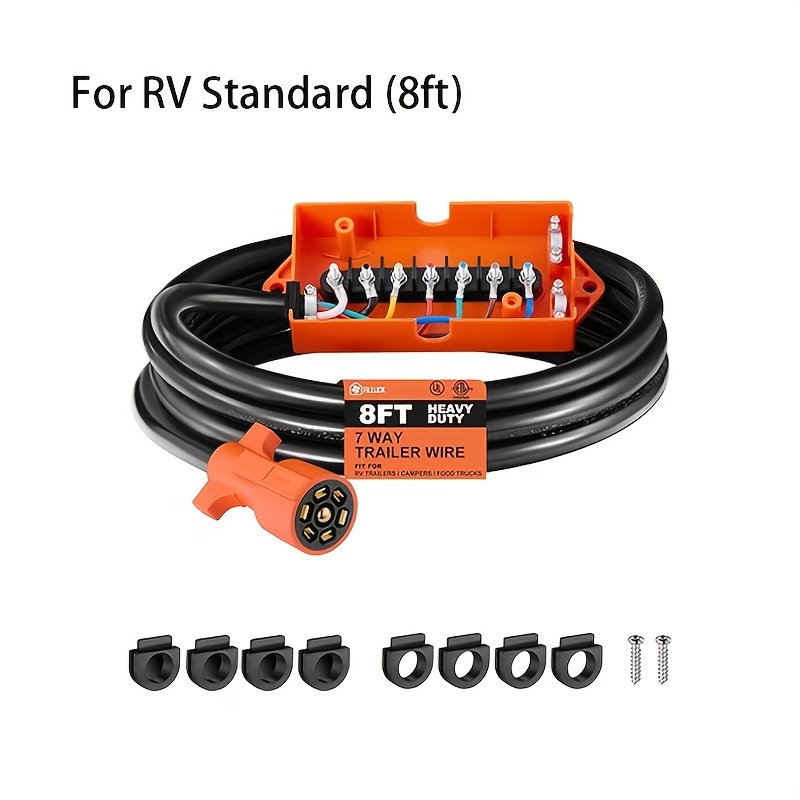 Happy19star 8 Ft Trailer Cord 7-Way Plug Inline Junction Box Wiring Harness Kit