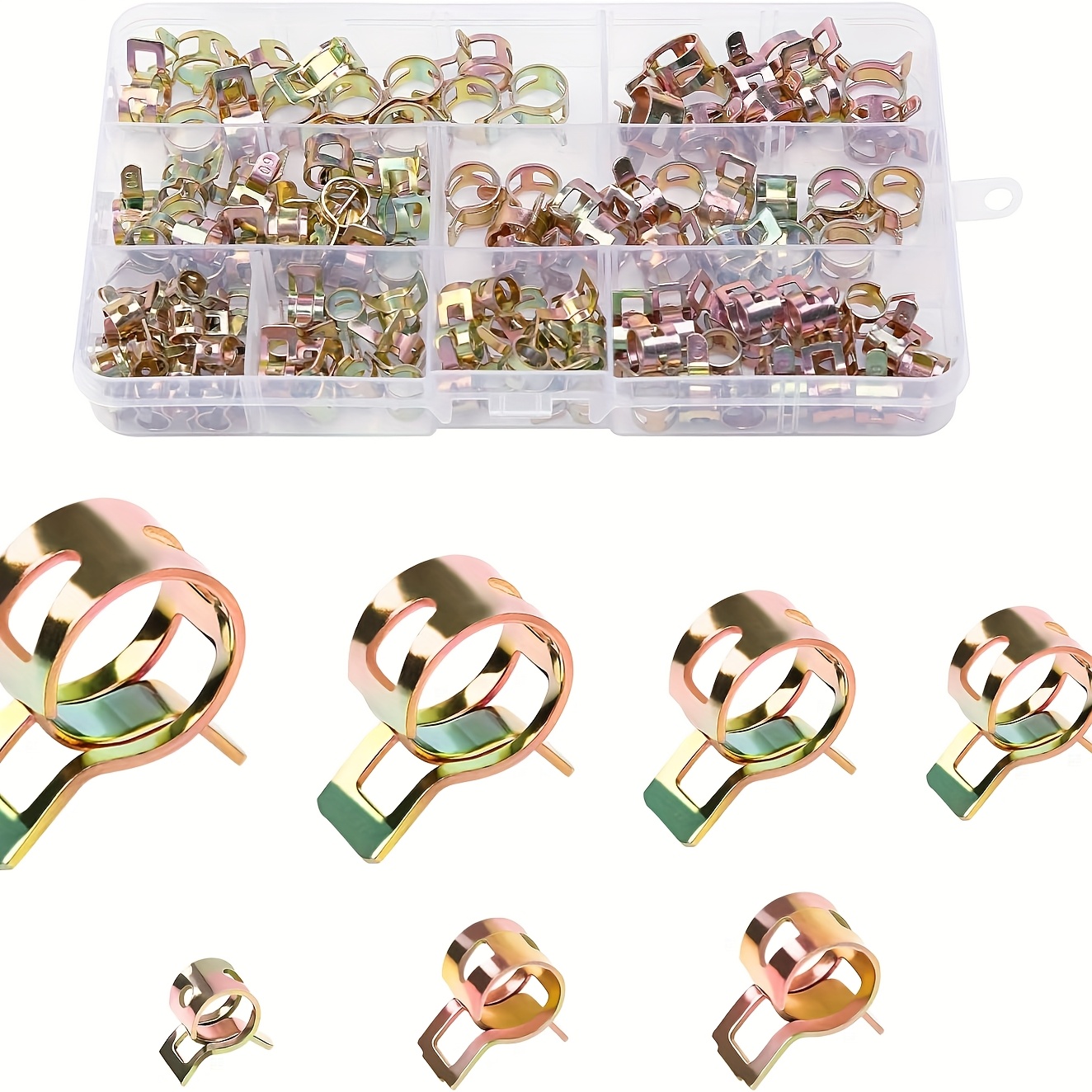 Image of 118pcs Spring Hose Clamps, 6-12mm Metal Fuel Hose Clamps Water Hose Air Hose Clamps Air Hose Fuel Hose Hose Drain Hose Vacuum Hose