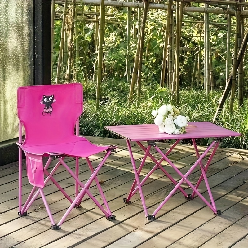 an outdoor folding chair a cat pattern pink backrest model Temu