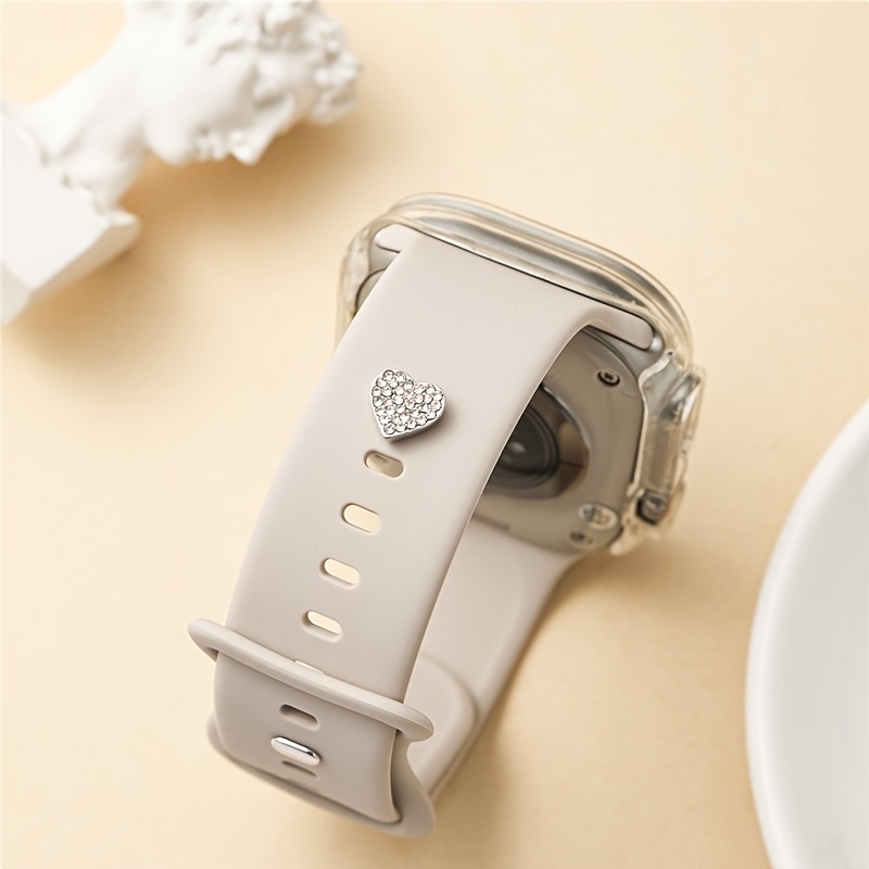 Image of 1pc/3pcs Rhinestone Heart Shaped Watch Strap Studs, Cute Watch Strap Charm Ornaments For Iwatch Watch Straps, Yishequ