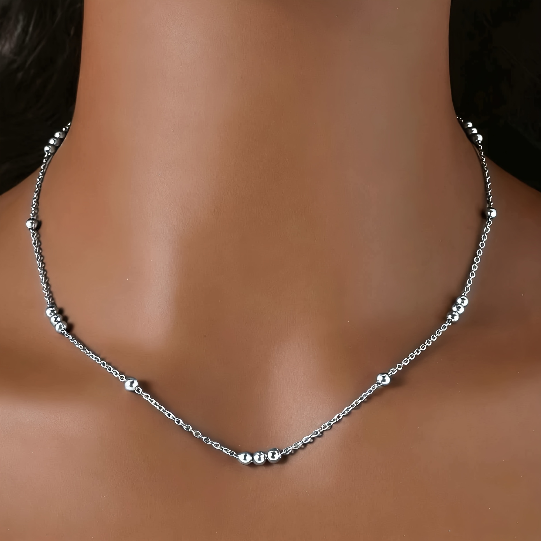 TEMU A 304 Stainless Steel Golden Bead Chain Necklace - Elegant Stainless Steel Jewelry For Men And Women, Suitable For Everyday Wear And Special