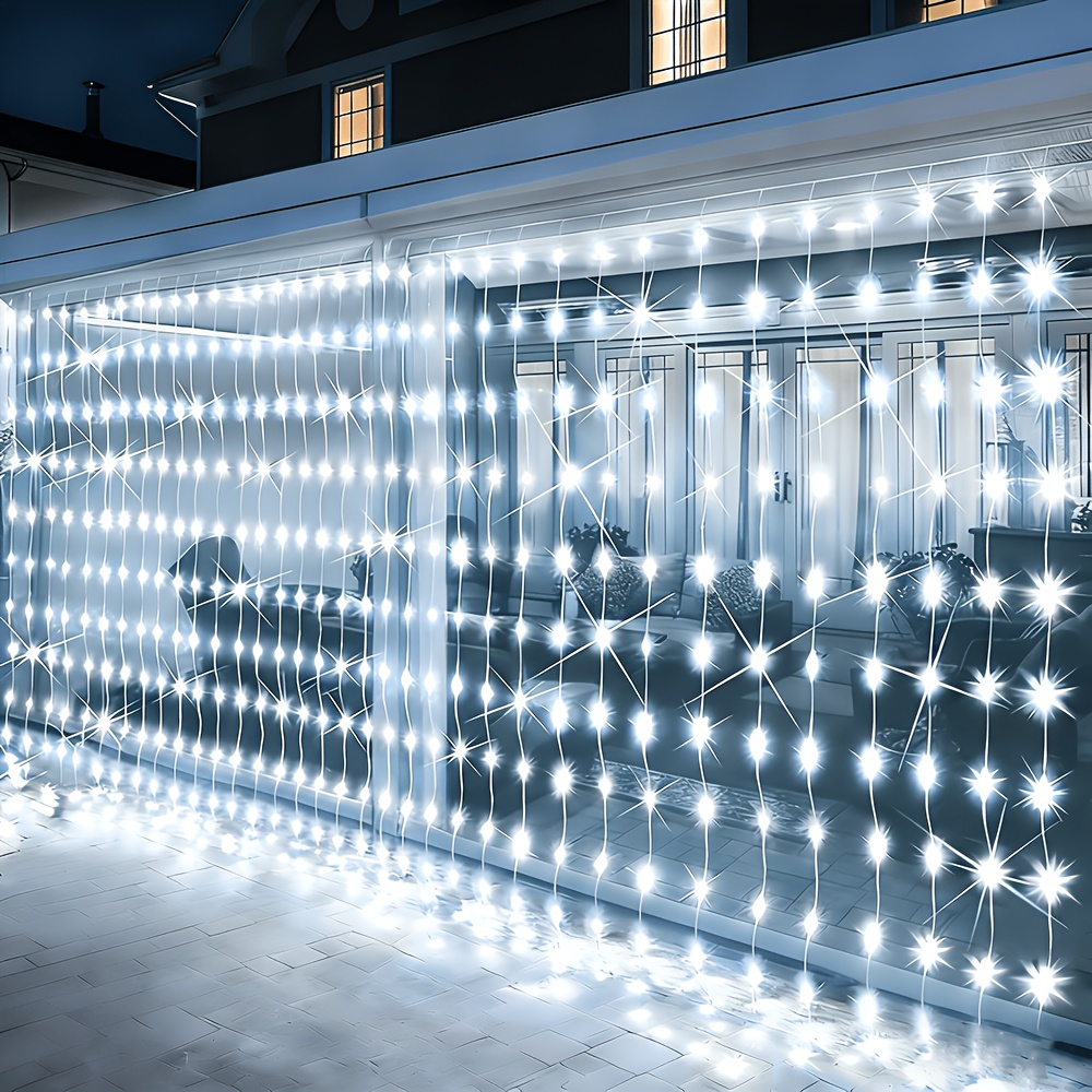 TEMU Solar Curtain Lights 300 Led, Waterfall Lights, Outdoor Decorative Lights, 8 Lighting , Solar Panel, Equipwith 300 Led Bulbs, 8 Lighting ,